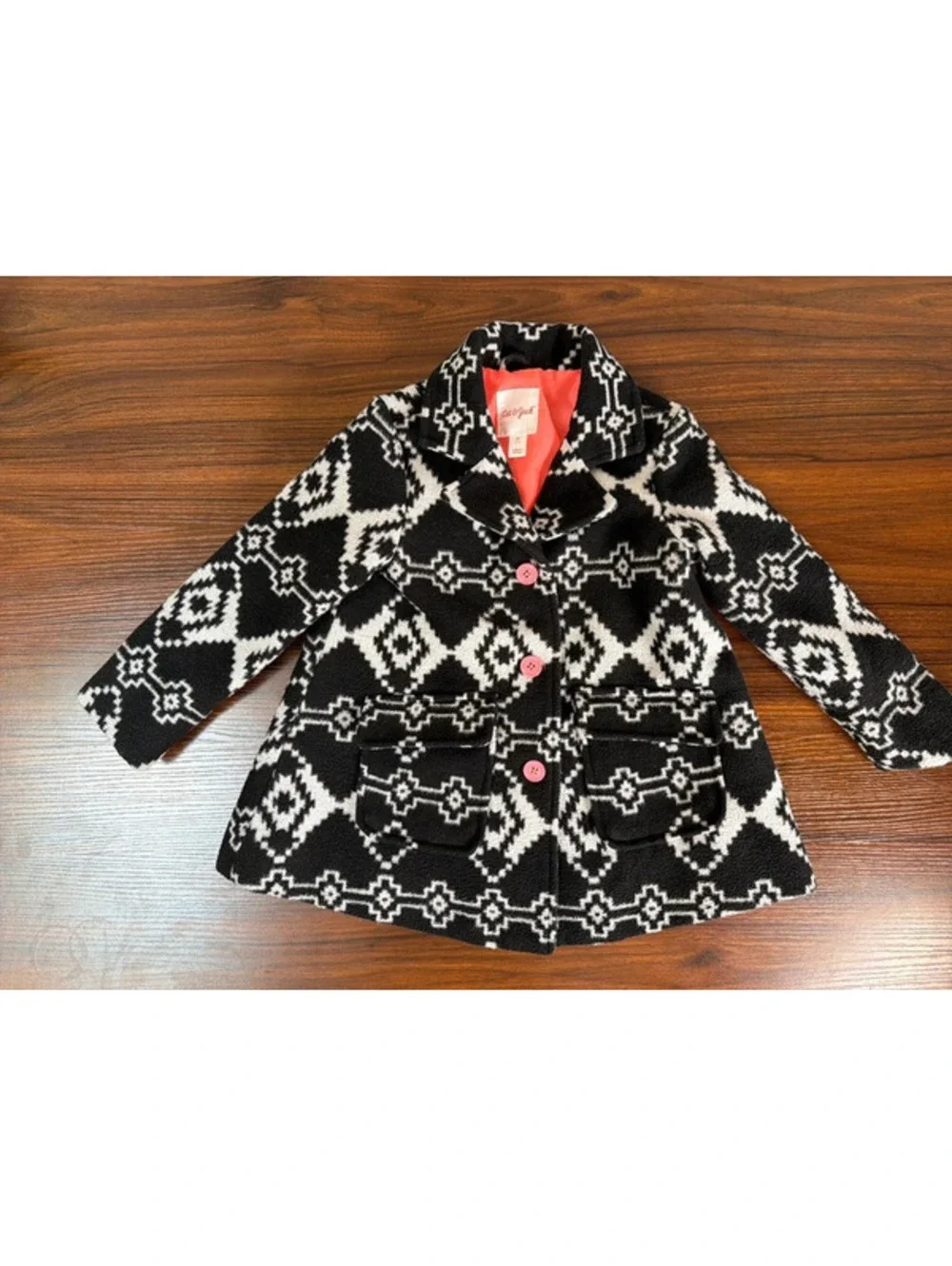 Black Gray Aztec Coat Button Coat 4T